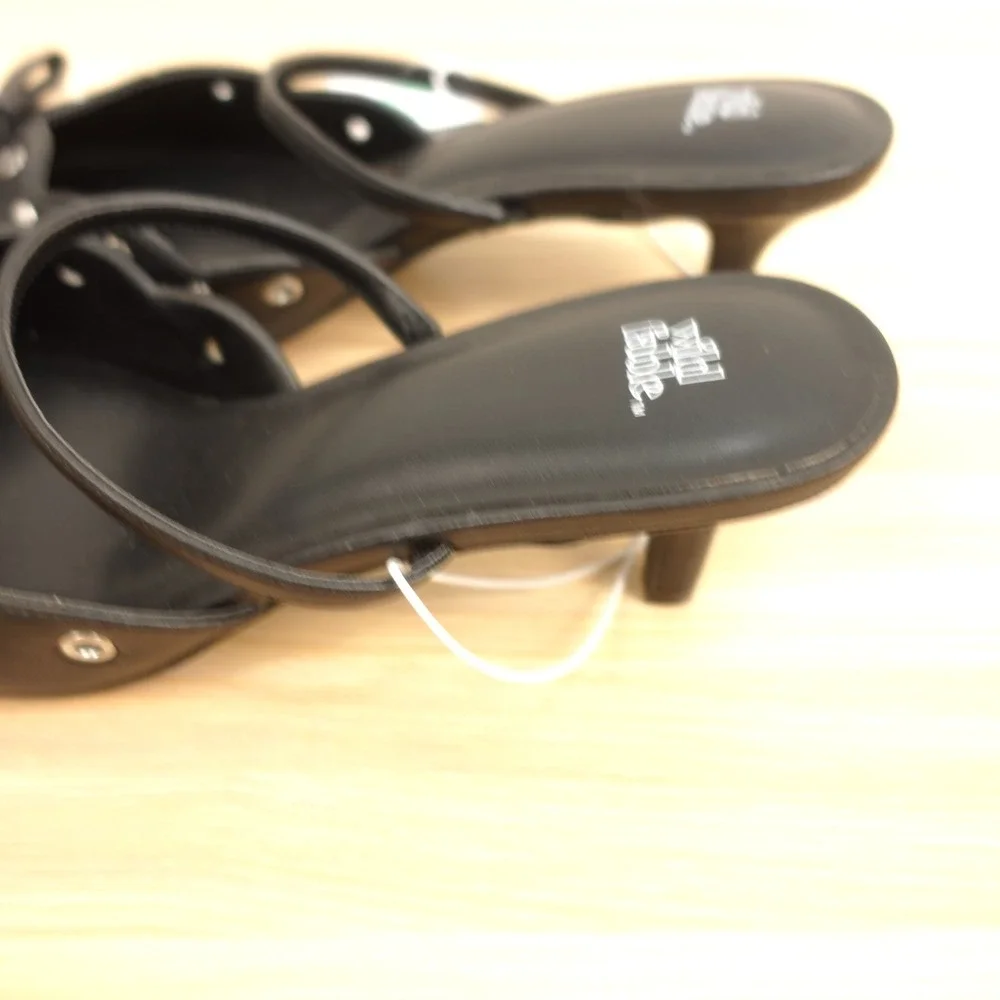 Y2K Coquette Mule Pumps Womens 8.5 Black Eyelet Kitten Heel Pointed WILD FABLE